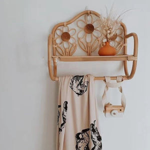 Porte manteau mural rotin déco fleurs