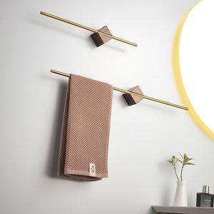 Patère Salle de Bain <br> Bois Massif et Métal Doré