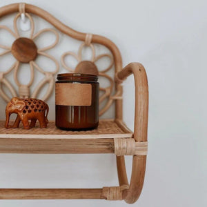 Porte Manteau Rotin <br> Etagère et Motifs fleurs