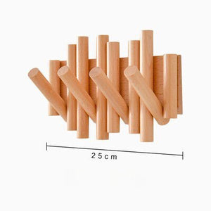 Porte Manteau Bois <br> Crochets Rétractables