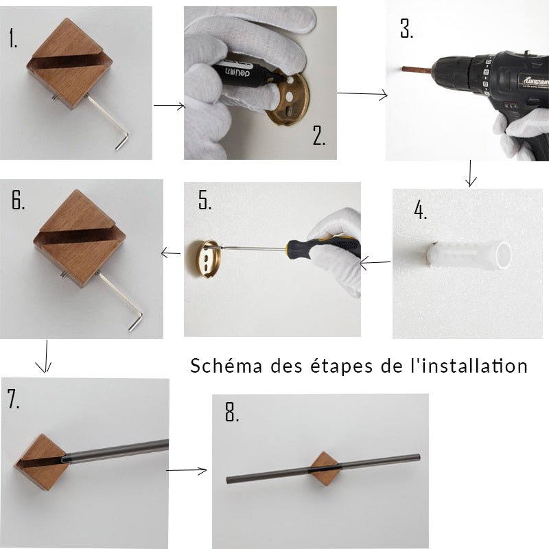 Patère Salle de Bain <br> Bois Massif et Métal Doré